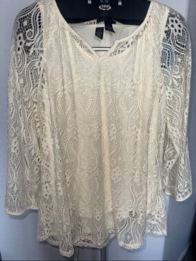 Style & Co Cream Lace V-Neck Tunic Top